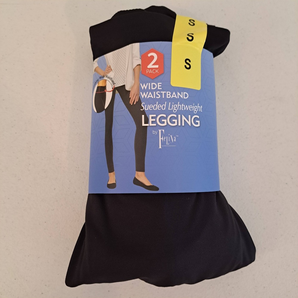 Felina Womens Leggings S Black NWT 2PK Sueded Wide Band 1719-252